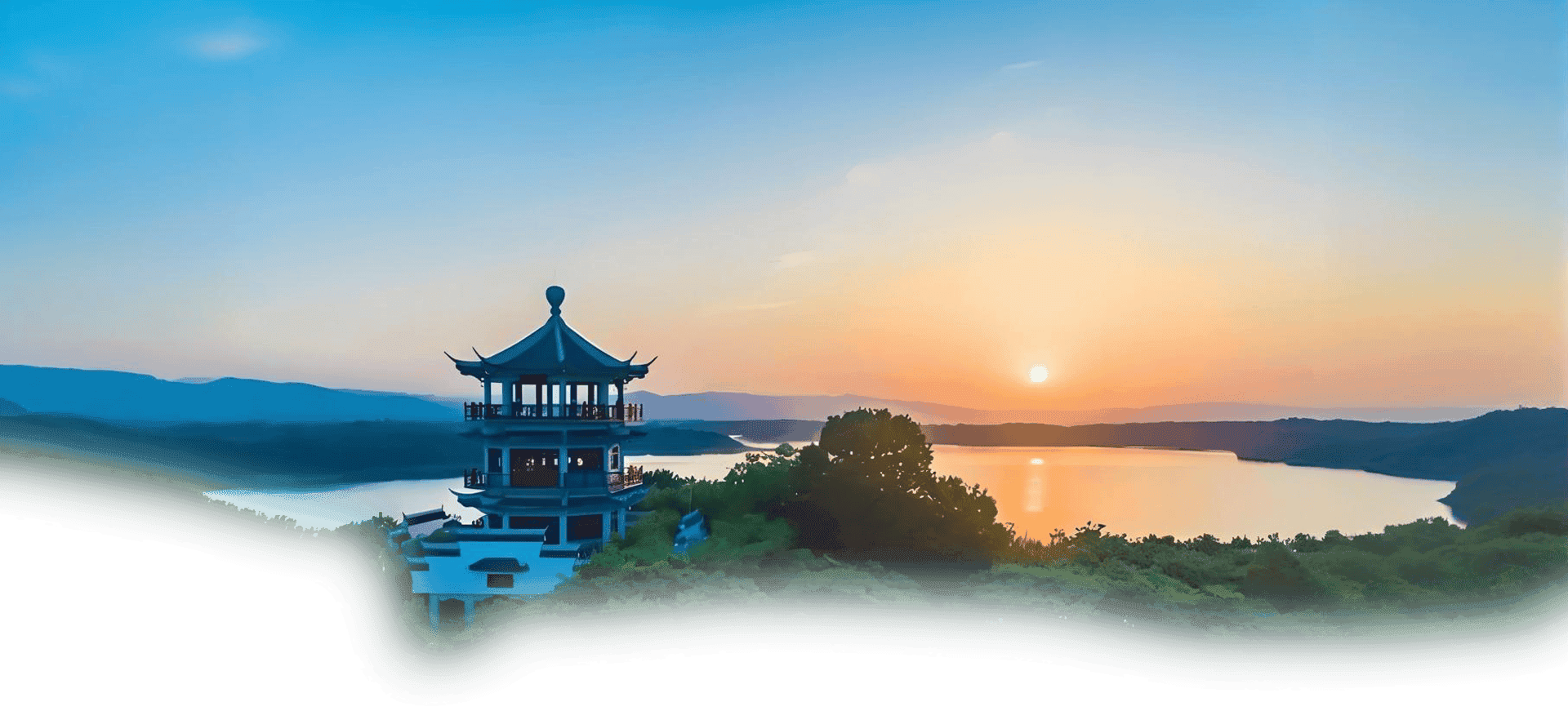 Sunset view of Nanwan Lake and Pagoda